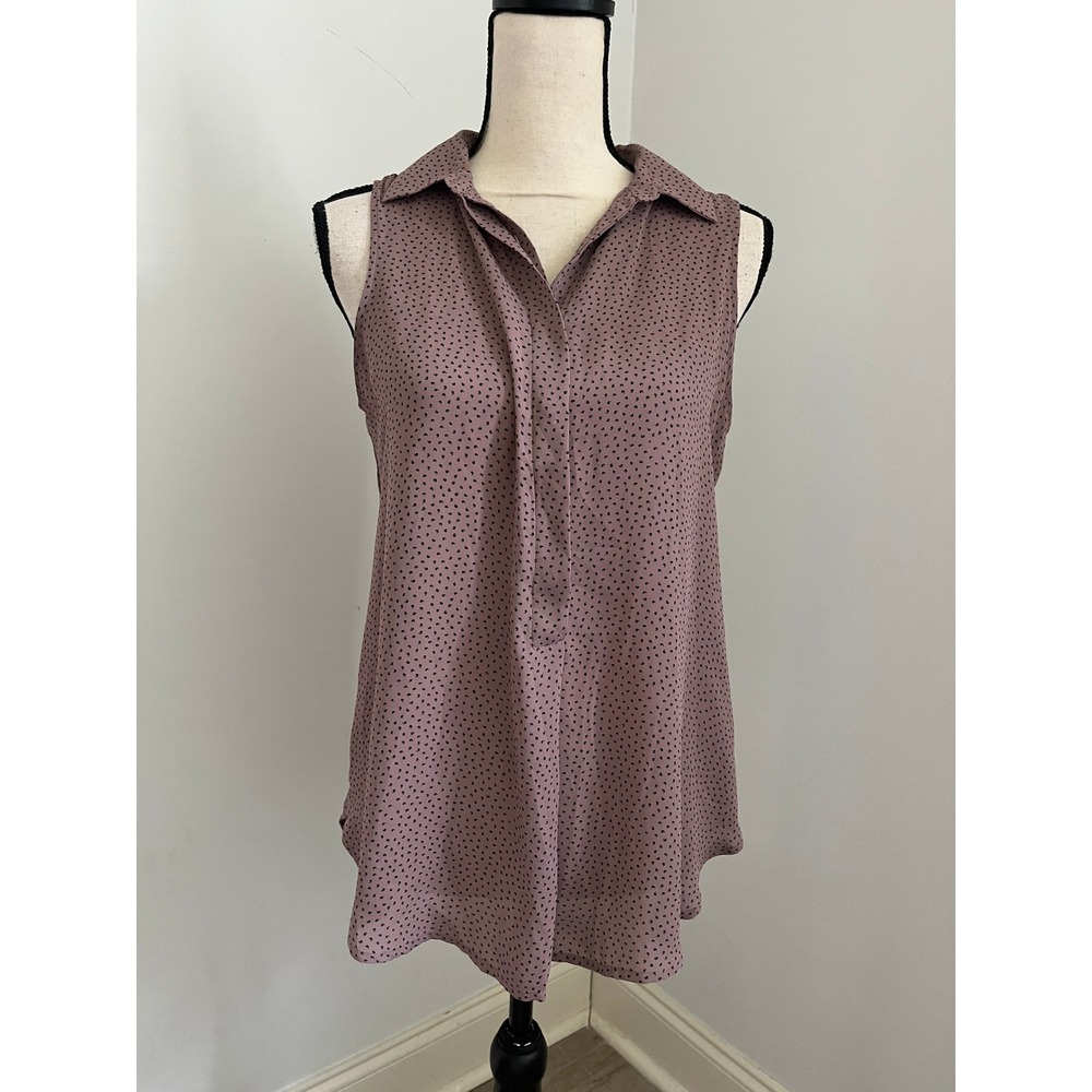 Dotted Sleeveless Button Down Blouse Small Mauve Printed Top Office Work Shirt